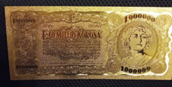 24 kt arany egy millió korona bankjegy