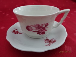 Zsolnay porcelán manófüles kávéscsésze + alátét, antik, pajzspecsétes, bordó virágos. Vanneki!
