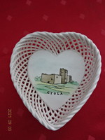 Bodrogkeresztúri mázas kerámia, kézzel festett szív alakú asztalközép, fonott szegéllyel. Vanneki!