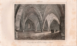 Heiligenkreuz, acélmetszet 1842, francia, eredeti, metszet, Alsó - Ausztria, Baden, apátság, terem