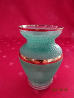 Glass vase with green granular coating, gold stripe, height 9 cm. He has! Jókai.