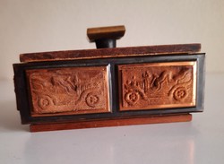 Retro wooden box with lid with copper decoration, craftsman work