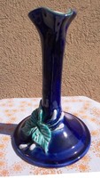 Attic sweep! Final sale! Blue vase with green leaves by Zsuzsa Morvay, marked