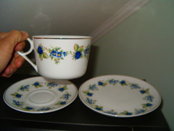 3 darabos Hollóháza díszes virágos pohár bögre készlet nagyon szép porcelán hollóházi teás v leveses