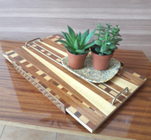 Retro midcentury inlaid tray - large tray with geometric pattern
