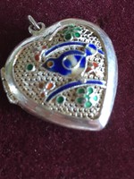 Silver heart decorated with pendant enamel - pre-1964 import mark-