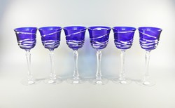 Lips, cobalt blue, hand-polished, lead crystal wine glasses, set of 6! (Bt045)