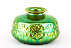 Zsolnay, flower patterned eosin green gold small porcelain vase, flawless! (P182)