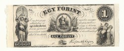 1852 egy forint Kossuth bankó papírpénz bankjegy amerikai kiadás szabadságharc pénze 1 forint