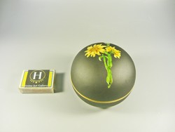 HERENDI, ANTIQUE BLACK BONBONIER WITH YELLOW FLOWERS 9 CM. , 1940, MINT ! (B068)