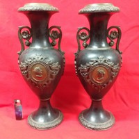 Old German eichwald bernhard, bernard bloch & co 1895-1920 majolica terracotta amphora vase pair. 38 Cm.