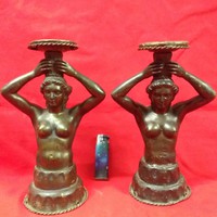 Régi Réz,Bronz Női Akt Lámpatest,Gyertyatartó Pár.23 cm.
