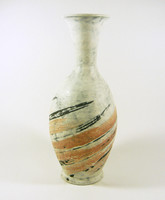 Gorka lívia, retro 1960 twisted motif 33.5 Cm artistic ceramic vase, flawless! (G035)