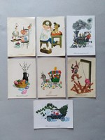 9db ünnepi postatiszta  illuszrátor képeslap , ritkaágokkal, 1960-70es évek