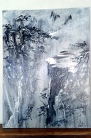 "Szürke -fehér-fekete"sziklás hegység,festmény 40 x54cm