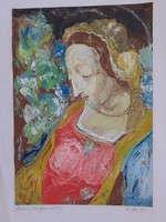 Őri Rózsa Gyula: Madonna, olasz fajansz színekkel (olaj) Szűz Mária, szakrális, itáliai