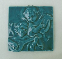 Antik angyalkás, puttós porcelán csempe kép
