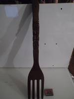 Wood - giant fork - 57 x 11 cm - hand made - carved handle - can be hung on the wall