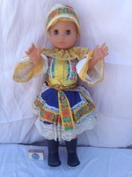 Old sleeping baby in folk costume with laced hair - 54 cm