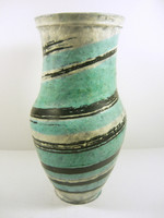 Gorka lívia, retro 1960 twisted motif turquoise artistic ceramic vase, flawless! (G045)