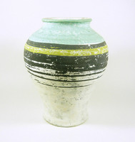Gorka lívia, retro 1960 light blue & green 24 cm artistic ceramic vase, flawless! (G062)