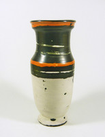 Gorka lívia, retro 1950 orange, black & white 23.5 Cm artistic ceramic vase, flawless! (G092)