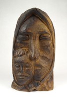 1G007 Nagyméretű faragott anya és gyermeke fej fafaragás 30 cm