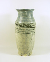 Gorka lívia, retro 1960 blue & gray 28.8 Cm artistic ceramic vase, flawless! (G082)