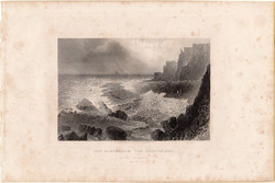 Óriások útja, acélmetszet 1843, Payne's Universum, eredeti, 11 x 16, metszet, Írország, észak