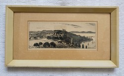 The engraving of Lake Balaton by Máté Csurgói: view of Tihany