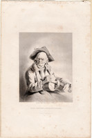 Verklis, acélmetszet 1843, Payne's Universum, eredeti, 11 x 14, metszet, verkli, lant, leierkasten