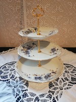Eladó régi porcelán Zsolnay gyönyörű búzavirágos emeletes süteményes kínáló!