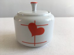 Régi, retro, vintage Alföldi porcelán szívecskés, szív, szívecske mintás cukortartó tetővel