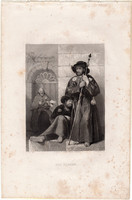 Zarándokok, acélmetszet 1843, Payne's Universum, eredeti, 11 x 15, metszet, Olaszország