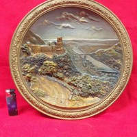 Alt wien wilhelm schiller & son 1884-1914. Heidelberg 3d relief ceramic wall plate, bowl. 32.5 cm.
