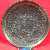 Johann Maresch Életkép Terrakotta Kerámia Fali Tányér,Tál. 27.5 cm