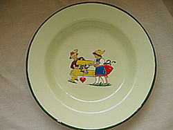 Retro zománcos gyerek tányér EMAIL AUSTRIA népi jelenettel