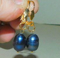 Night black japanese biwa cultured real pearl gold gold filled earrings