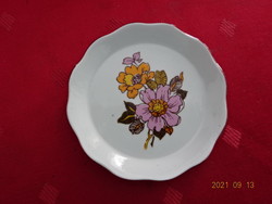 Aquincum porcelán asztalközép rózsaszín és sárga virággal, átmérője 8 cm. Vanneki!