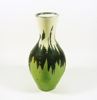 Gorka lívia, retro 1950 white, black & green 21.5 Cm artistic ceramic vase, flawless! (G115)