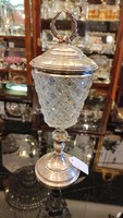 Ólomkristály váza vagy Kupa. Kézi csiszolás. Ezüst talpú. Dianas l. 1900-as évek.