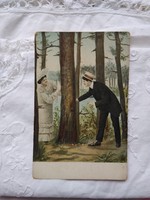 Antique long address postcard / greeting card for elegant romantic couple in the woods circa 1900