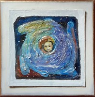 Prima díjas művésztől.Babavárásra. Születésnapra ajándéknak való. 30x30cm  Károlyfi Zsófia (1952)