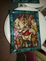 Pajzán, erotikus festmény duci hölggyel, karton, olaj, kb.A4-es méret, 20-21x29-30 cm