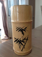 Régi kínai eredeti bambusz kézzel festett ecsettartó