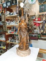 Régi Felújított bronzirozott figurális asztali lámpa