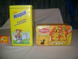 Régi, retro lemez doboz, fém doboz - Nesquik, Lipton - két darab