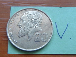 Cyprus 20 cents 1990 kitioni genius, philosopher, nickel-brass, royal mint, llantrisant #v