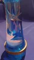 Gyönyörű kék színű üveg világítótorony formájú festett fecskés hajós sárgarézzel kombinált italos