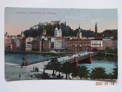 Régi képeslap: Ausztria, Salzburg, látkép a várral, 1910-es évek